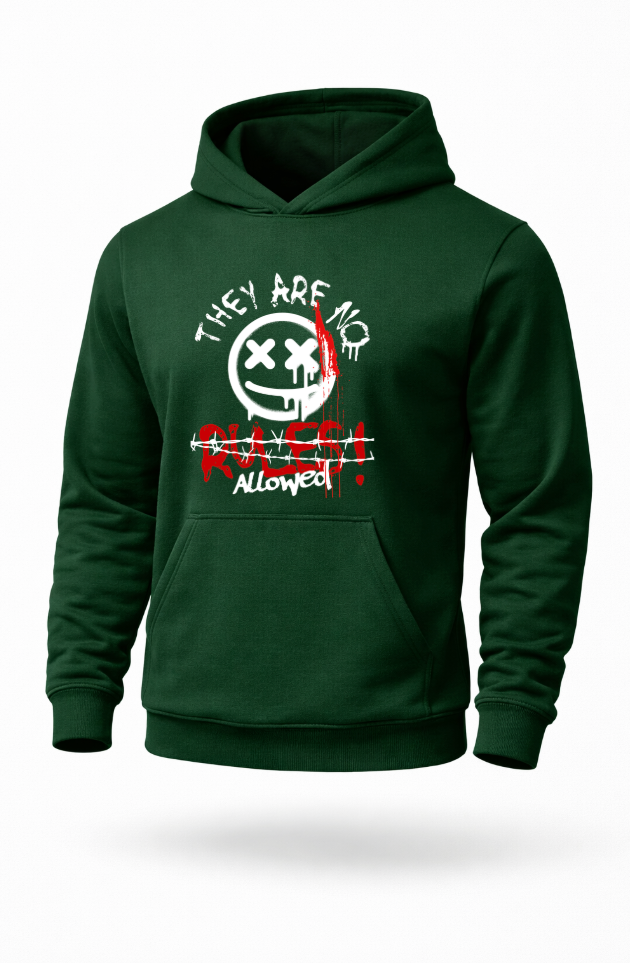 No Rules Allowed dark streetwear graphic hoodie by Tailored Threadz