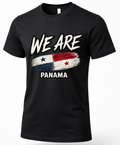 A black short-sleeve crewneck t-shirt featuring a distressed graphic of the Panama flag with the text 'WE ARE' above and 'PANAMA' below, displayed on a clean white background.