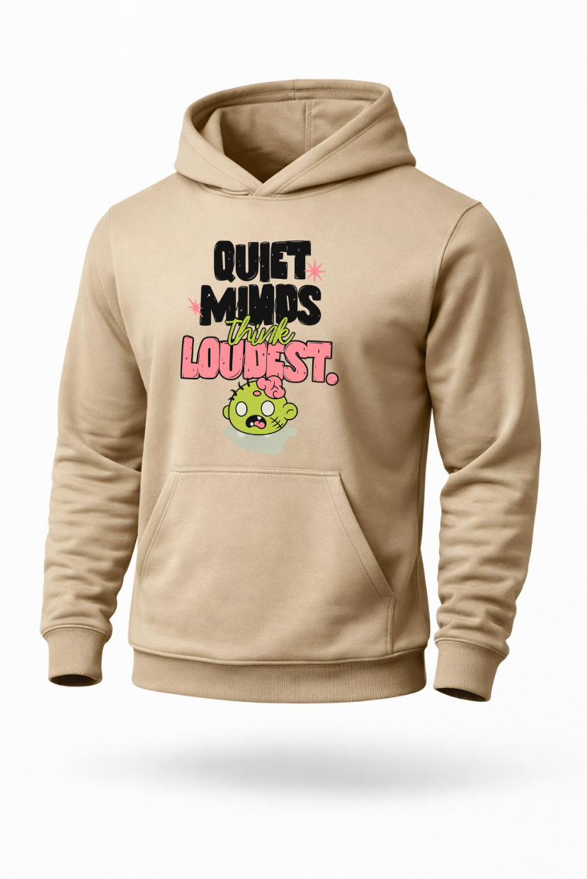 Quiet Minds Think Loudest funny zombie graphic hoodie by Tailored Threadz