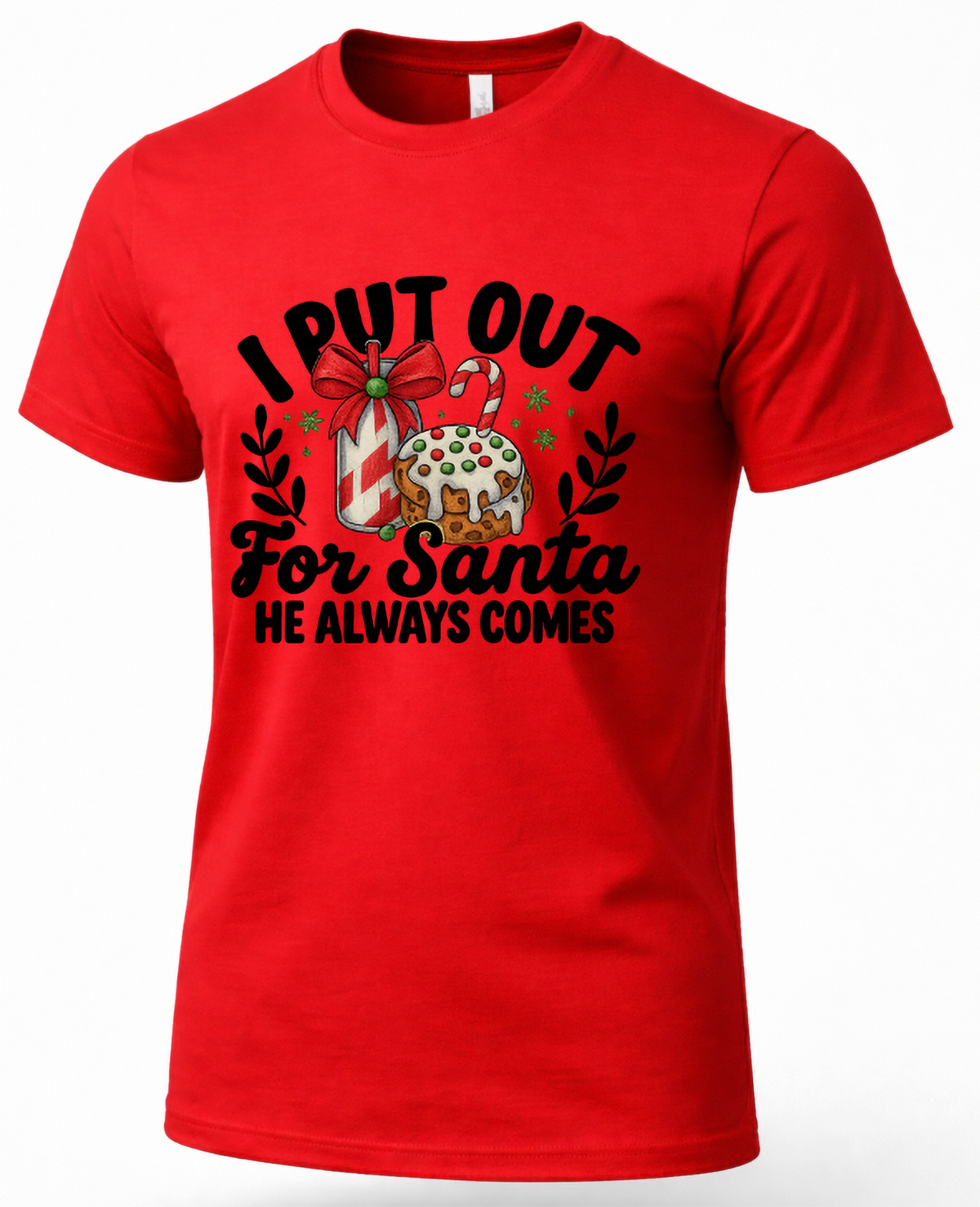 Red I Put Out for Santa Christmas t-shirt with sarcastic adult holiday humor design