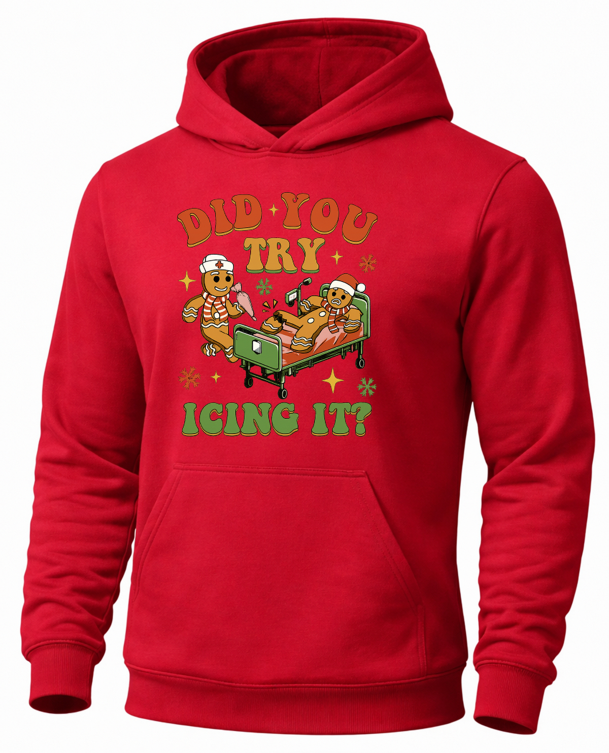 Red Did You Try Icing It hoodie with funny gingerbread nurse Christmas design