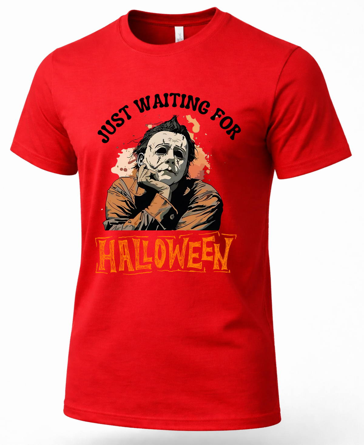Red Michael Myers Just Waiting for Halloween horror graphic tee