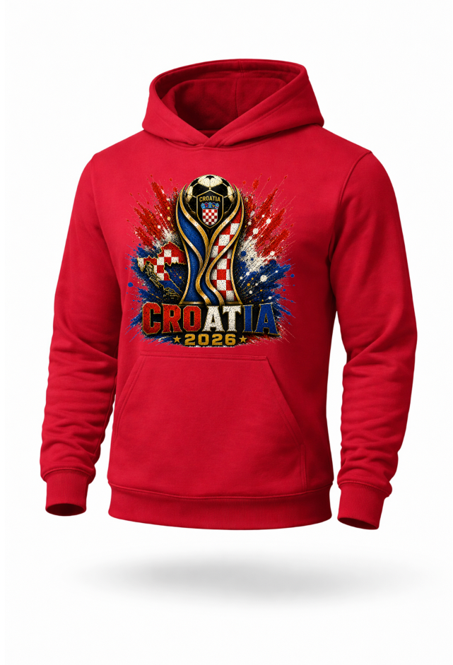 Red Croatia Soccer Hoodie with Croatia supporter design and football inspired artwork