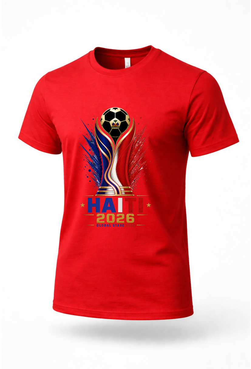 Red Haiti Soccer Fan Shirt Caribbean Heritage Graphic Tee