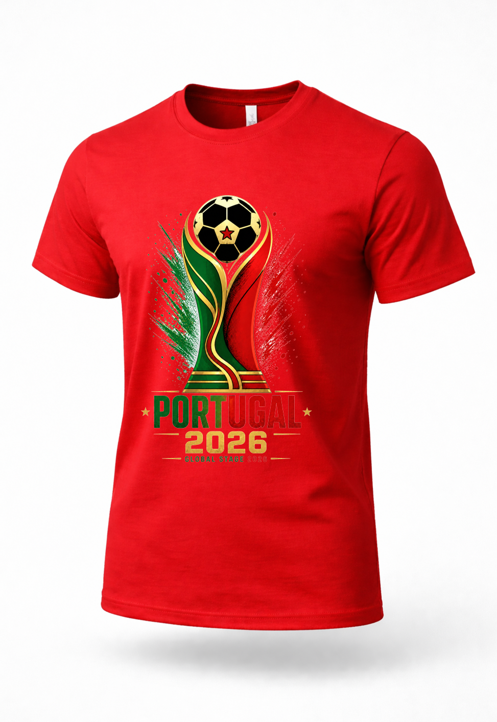 Red Portugal 2026 soccer streetwear T-shirt mockup with football-inspired Portugal graphic design