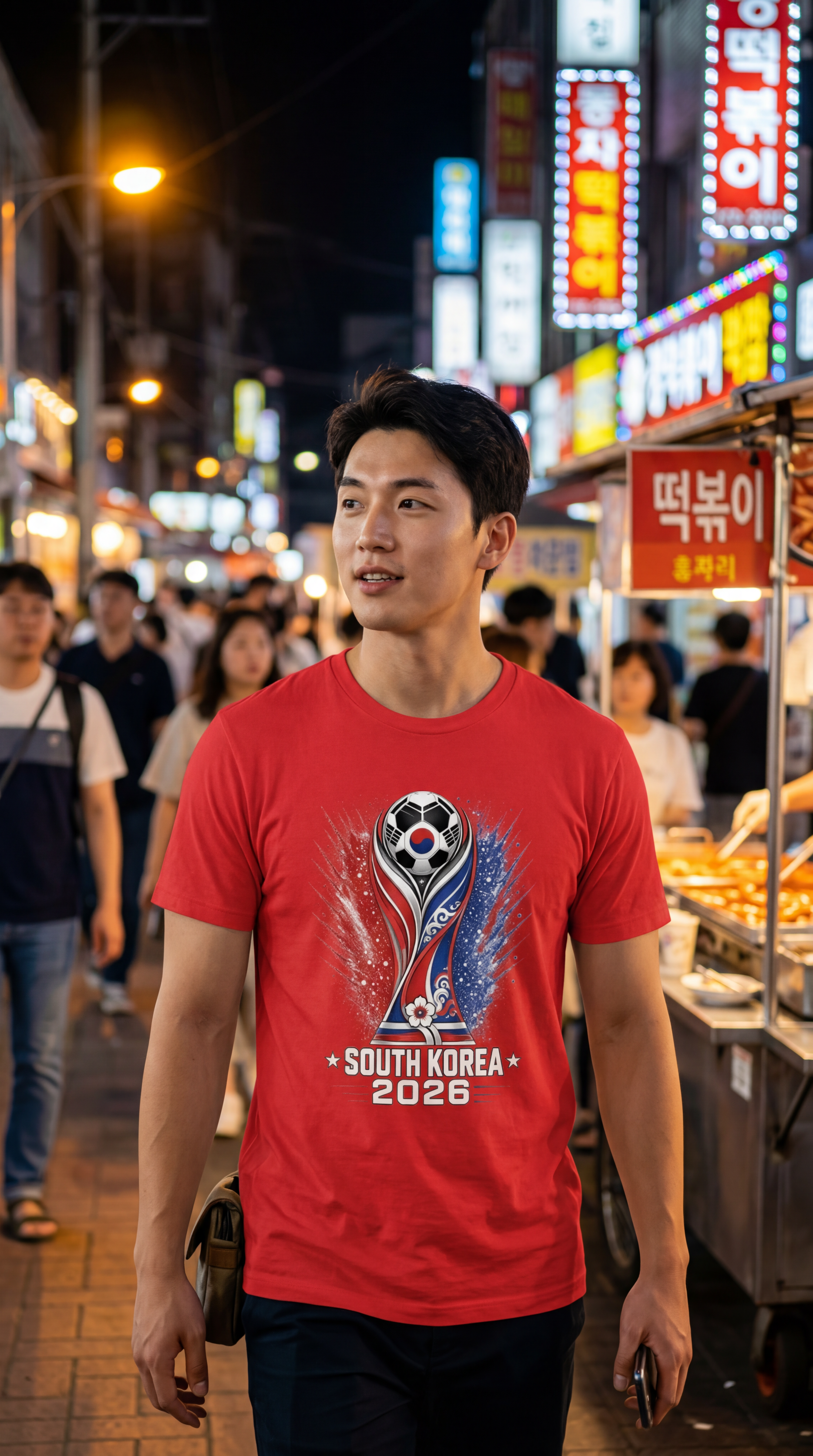 Red South Korea soccer fan shirt in Korean street market