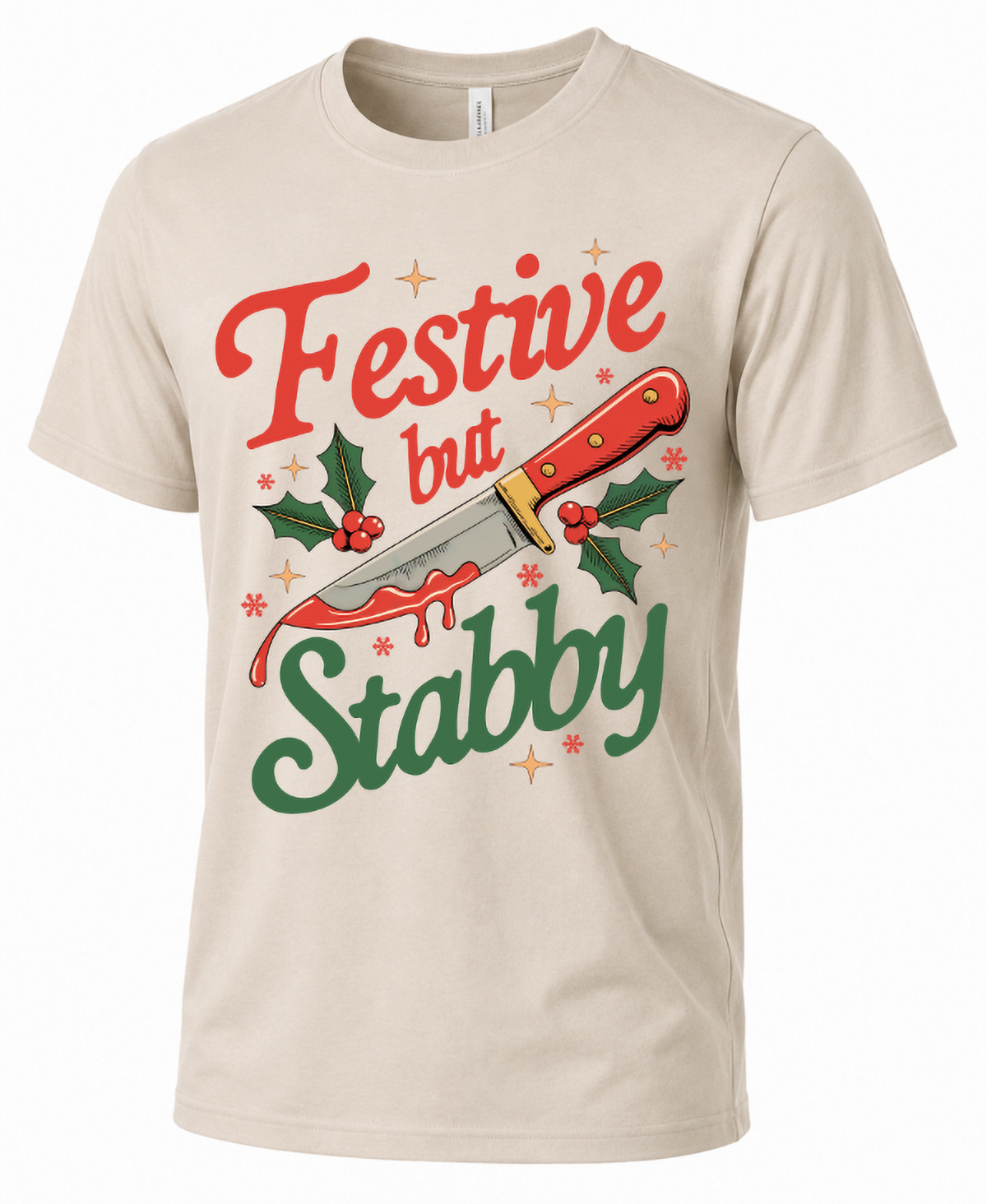 Sand Festive But Stabby Christmas graphic tee product mockup