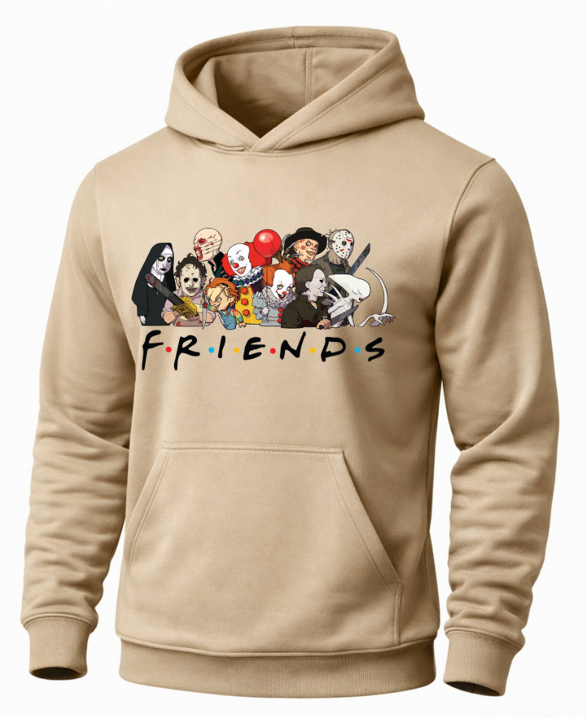 Sand Horror Friends hoodie with colorful classic horror character graphic