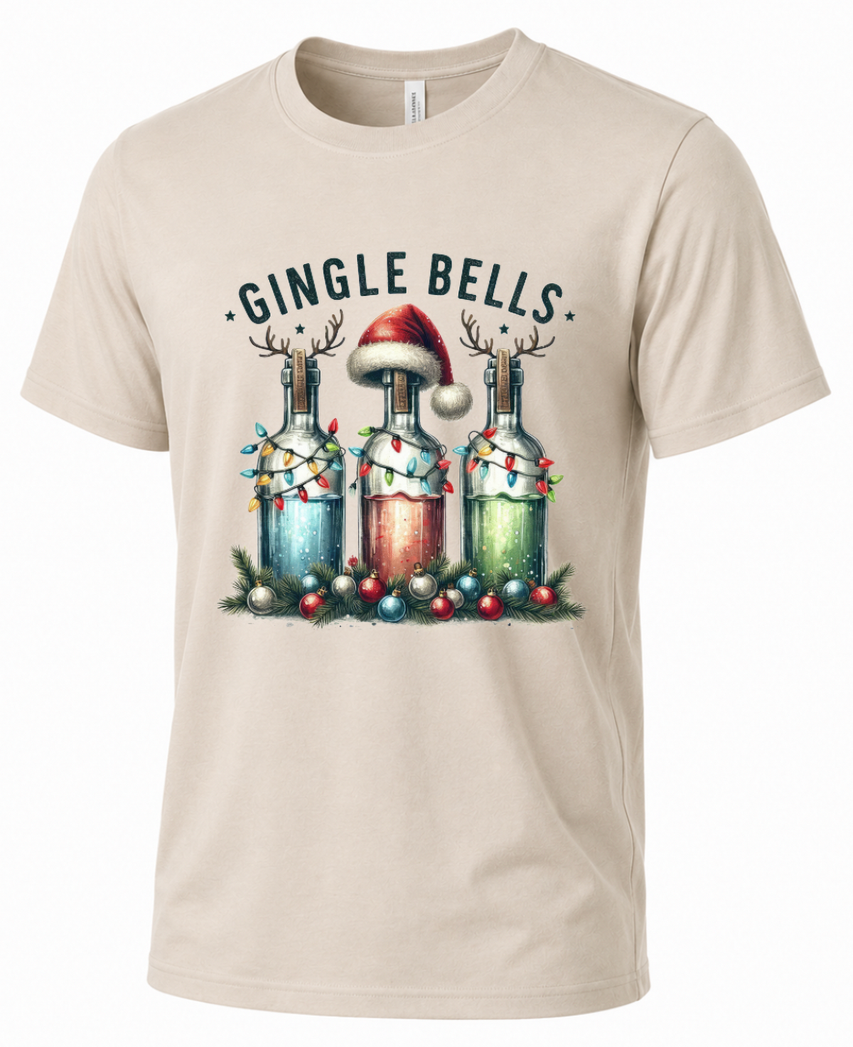 Sand Christmas shirt featuring Gingle Bells festive liquor bottle design