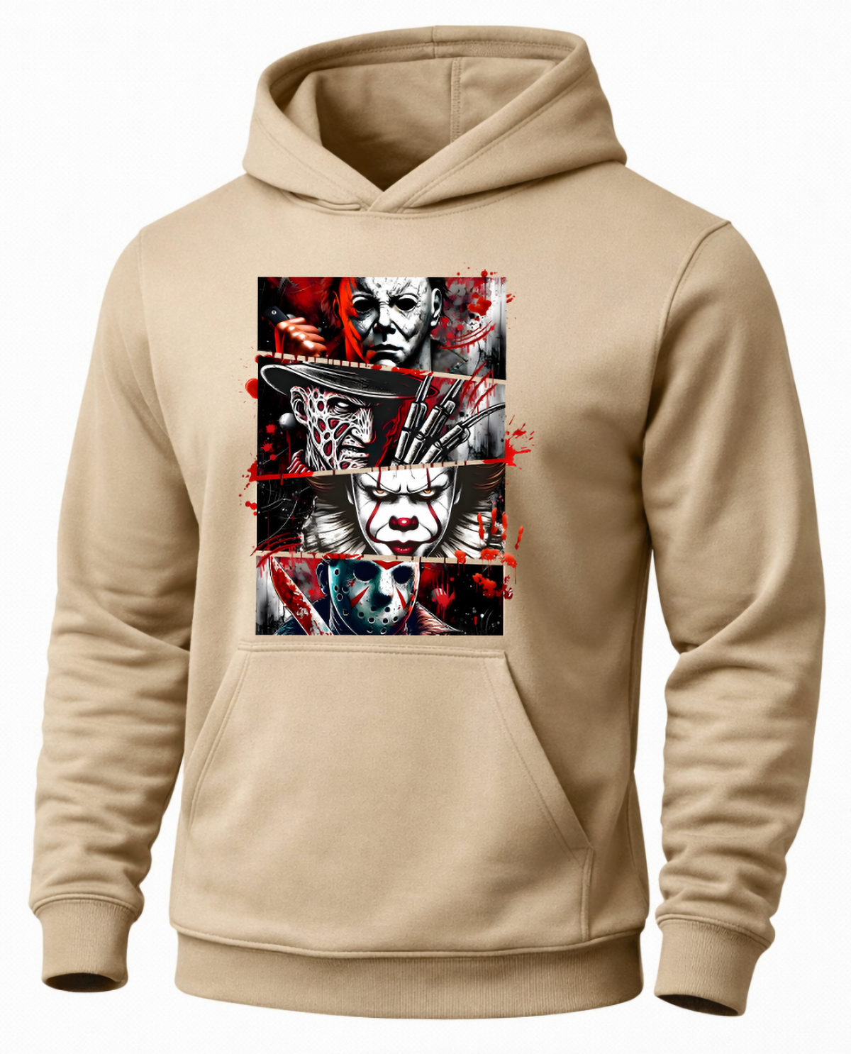 Sand horror movie icons hoodie featuring Michael Myers Freddy Pennywise and Jason