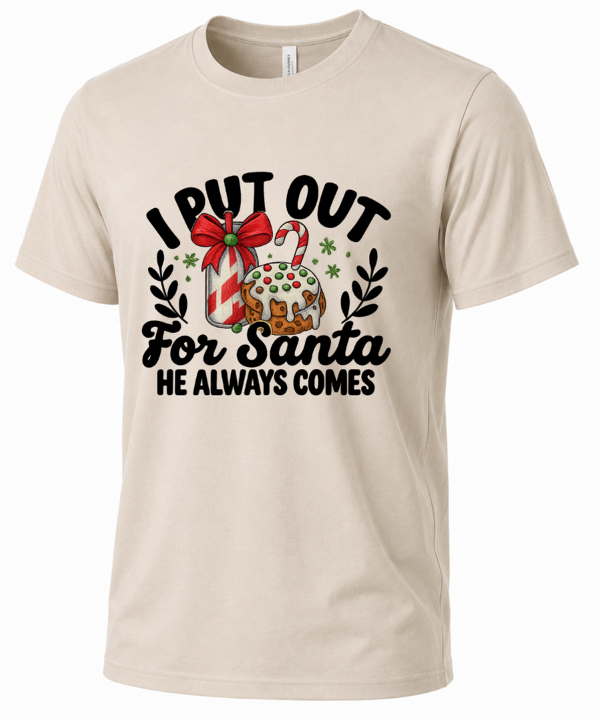 Sand I Put Out for Santa Christmas t-shirt with naughty holiday cookies and milk design