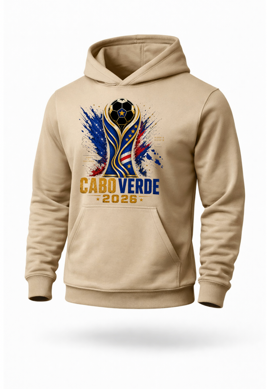 Sand Cape Verde soccer hoodie with Cabo Verde football fan graphic design