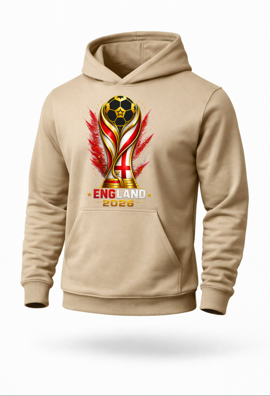 Sand England 2026 streetwear hoodie mockup inspired by England football culture