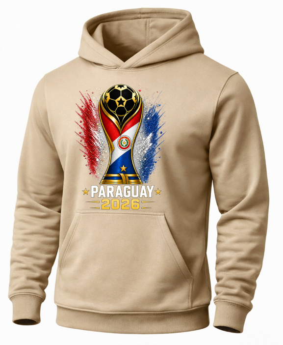 Beige hoodie with Paraguayan flag design and 'Paraguay 2026' text on a white background