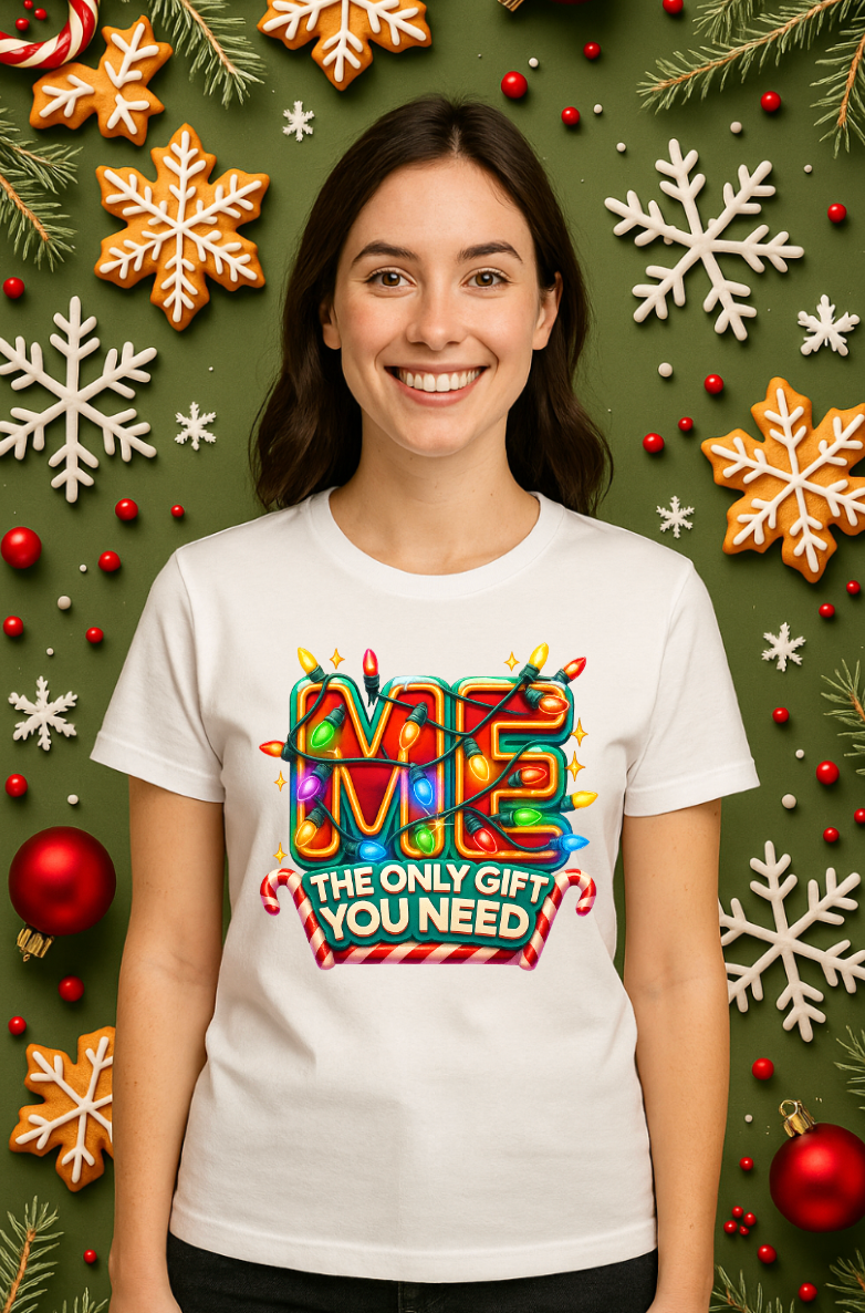 Funny Christmas Lights Shirt – “Me The Only Gift You Need” Holiday Tee | Cute Festive Candy Cane Graphic | Xmas Gift Humor T-Shirt