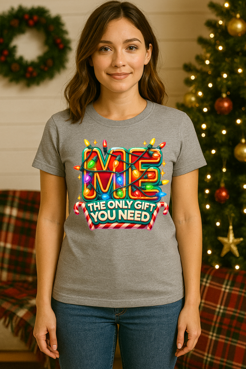 Funny Christmas Lights Shirt – “Me The Only Gift You Need” Holiday Tee | Cute Festive Candy Cane Graphic | Xmas Gift Humor T-Shirt