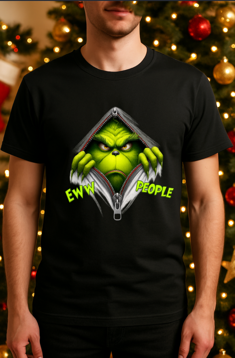Eww People Christmas Shirt – Funny Green Monster Zipper Peek Tee for Holiday Humor