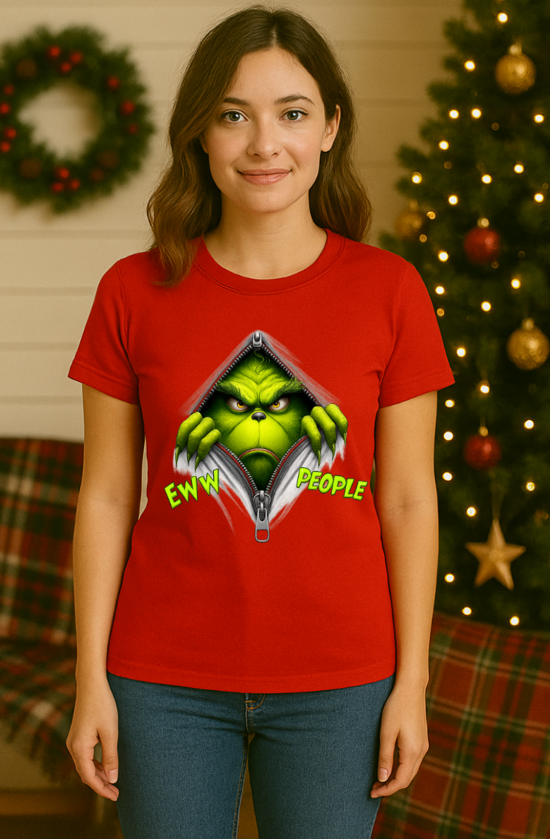 Eww People Christmas Shirt – Funny Green Monster Zipper Peek Tee for Holiday Humor