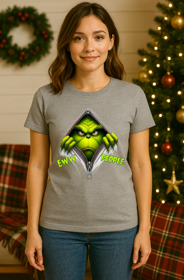 Eww People Christmas Shirt – Funny Green Monster Zipper Peek Tee for Holiday Humor