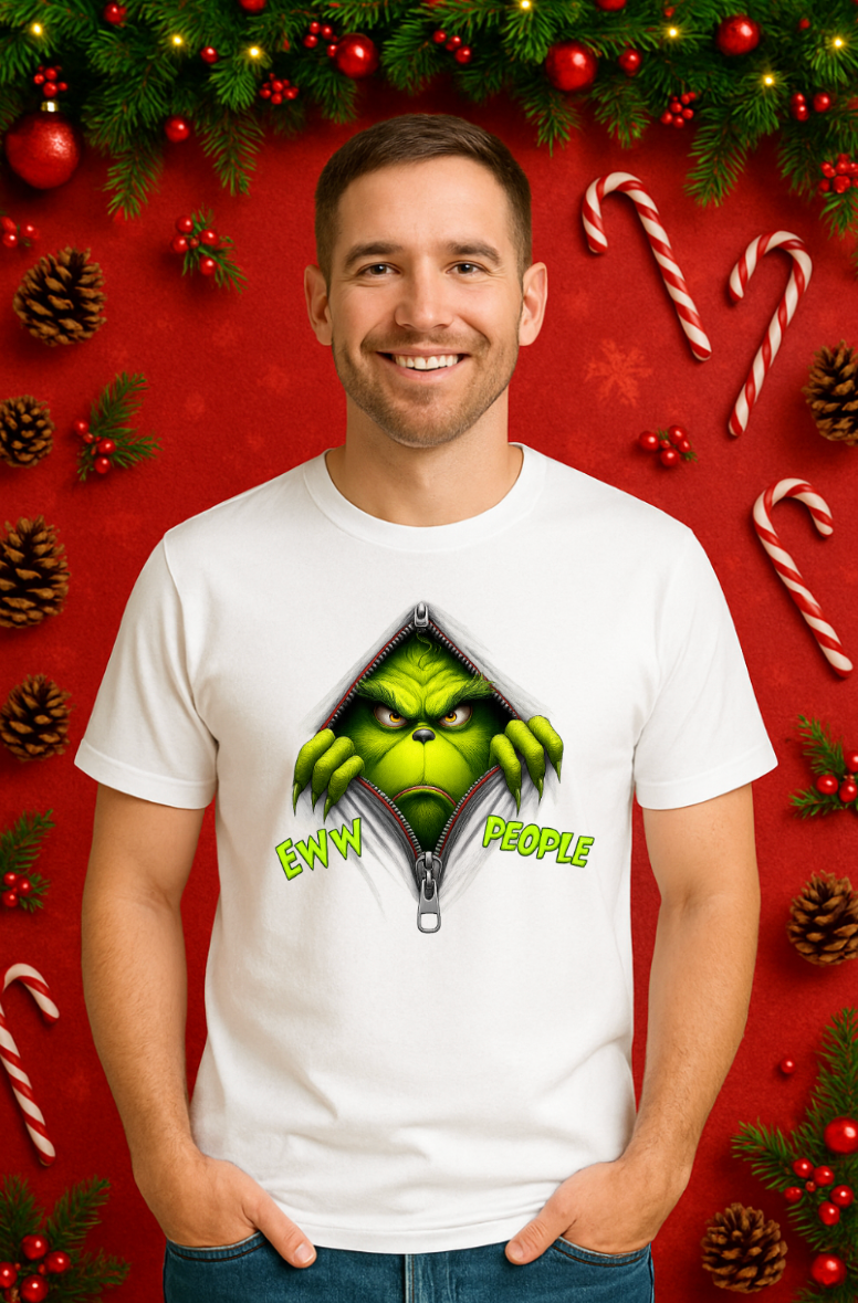 Eww People Christmas Shirt – Funny Green Monster Zipper Peek Tee for Holiday Humor
