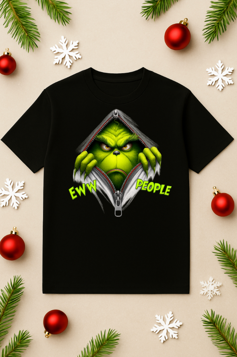 Eww People Christmas Shirt – Funny Green Monster Zipper Peek Tee for Holiday Humor