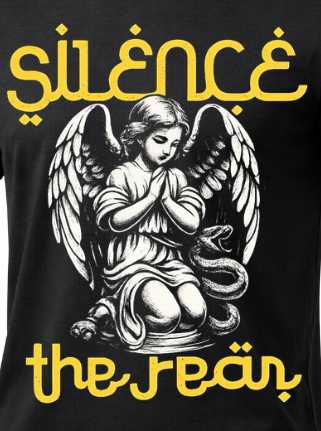 Silence the Lambs dark humor graphic t-shirt featuring gothic angel illustration streetwear design
