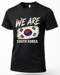 A black short-sleeve crewneck t-shirt featuring a graphic print of the South Korean flag with the text 'WE ARE SOUTH KOREA' in white.