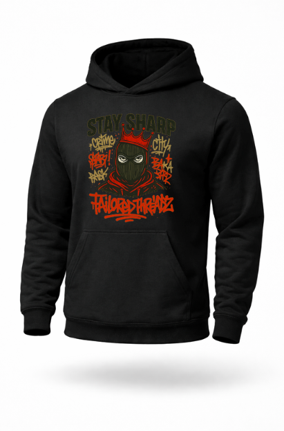 Stay Sharp urban graffiti streetwear hoodie by Tailored Threadz
