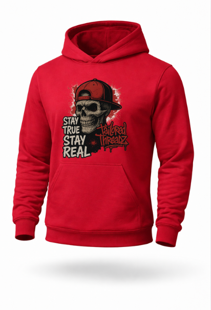 Stay True Stay Real skull streetwear hoodie by Tailored Threadz