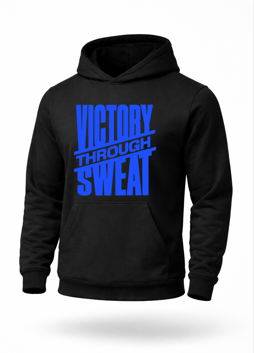 Victory Through Sweat gym motivation hoodie