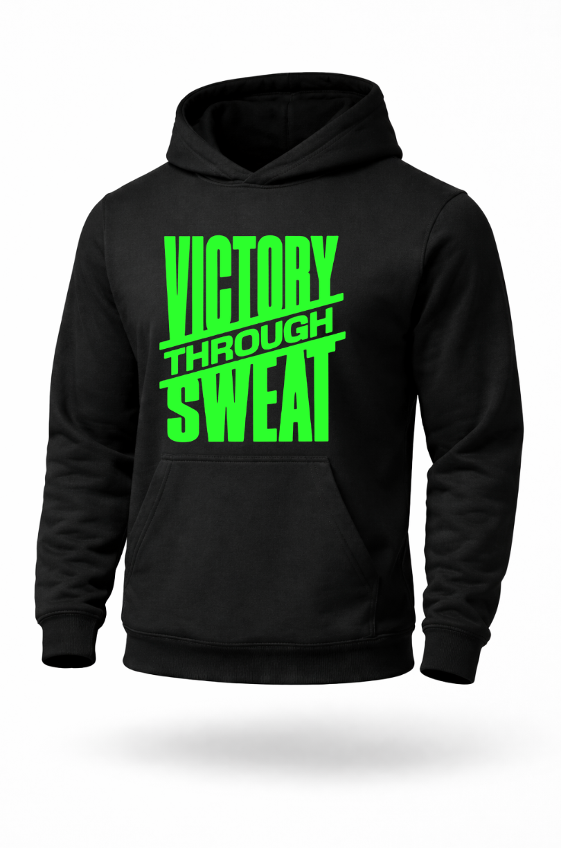 Victory Through Sweat gym motivation hoodie
