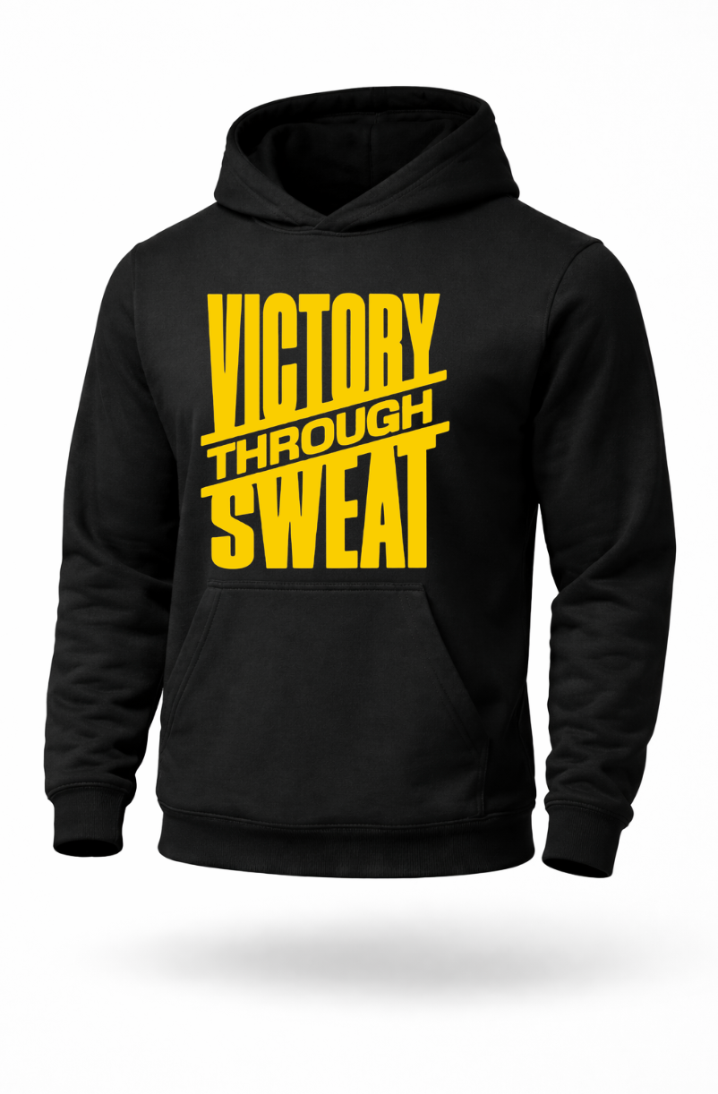 Victory Through Sweat gym motivation hoodie