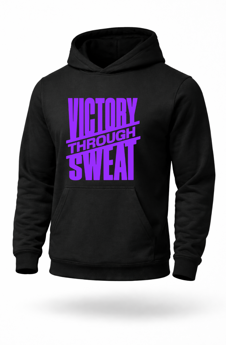 Victory Through Sweat gym motivation hoodie