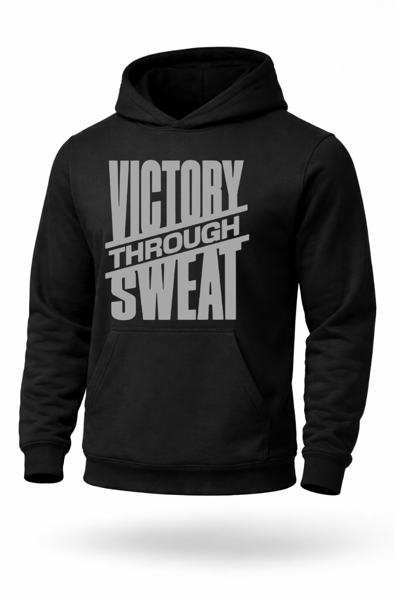 Victory Through Sweat gym motivation hoodie