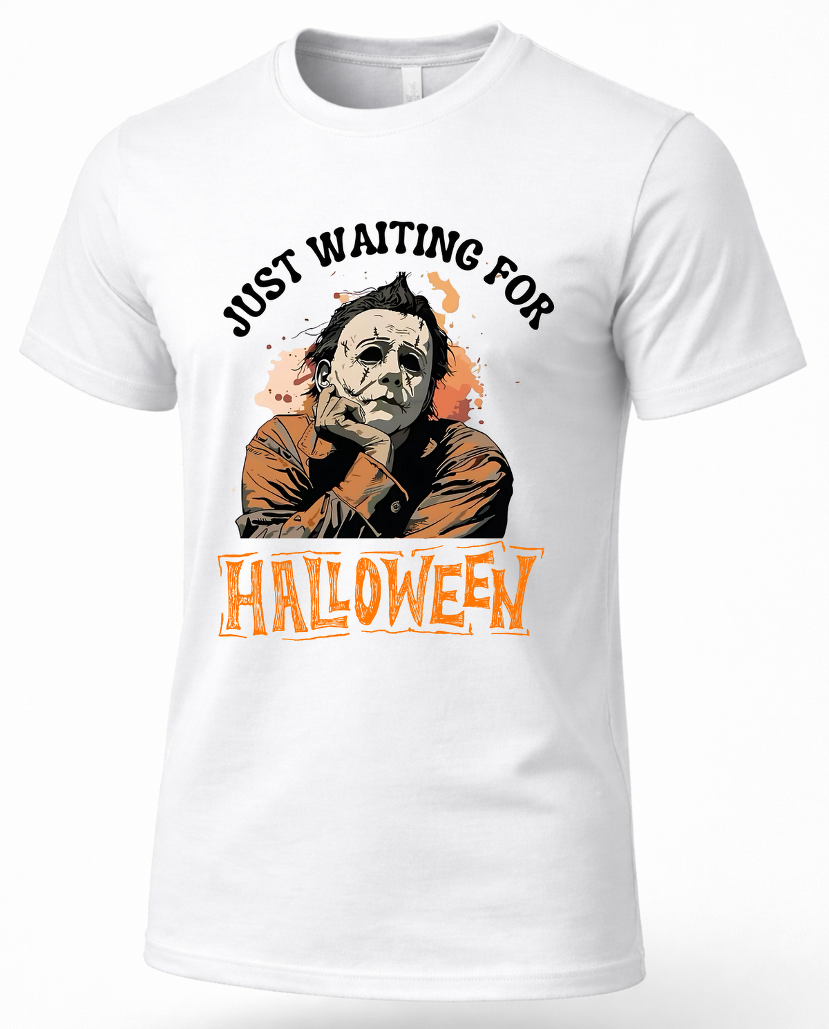 White Michael Myers Just Waiting for Halloween horror graphic tee