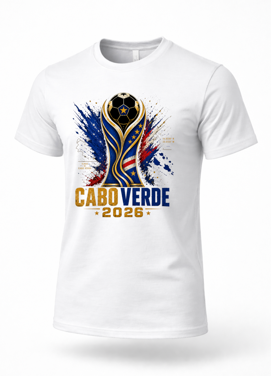 White Cape Verde soccer fan t-shirt featuring Cape Verde inspired football graphic