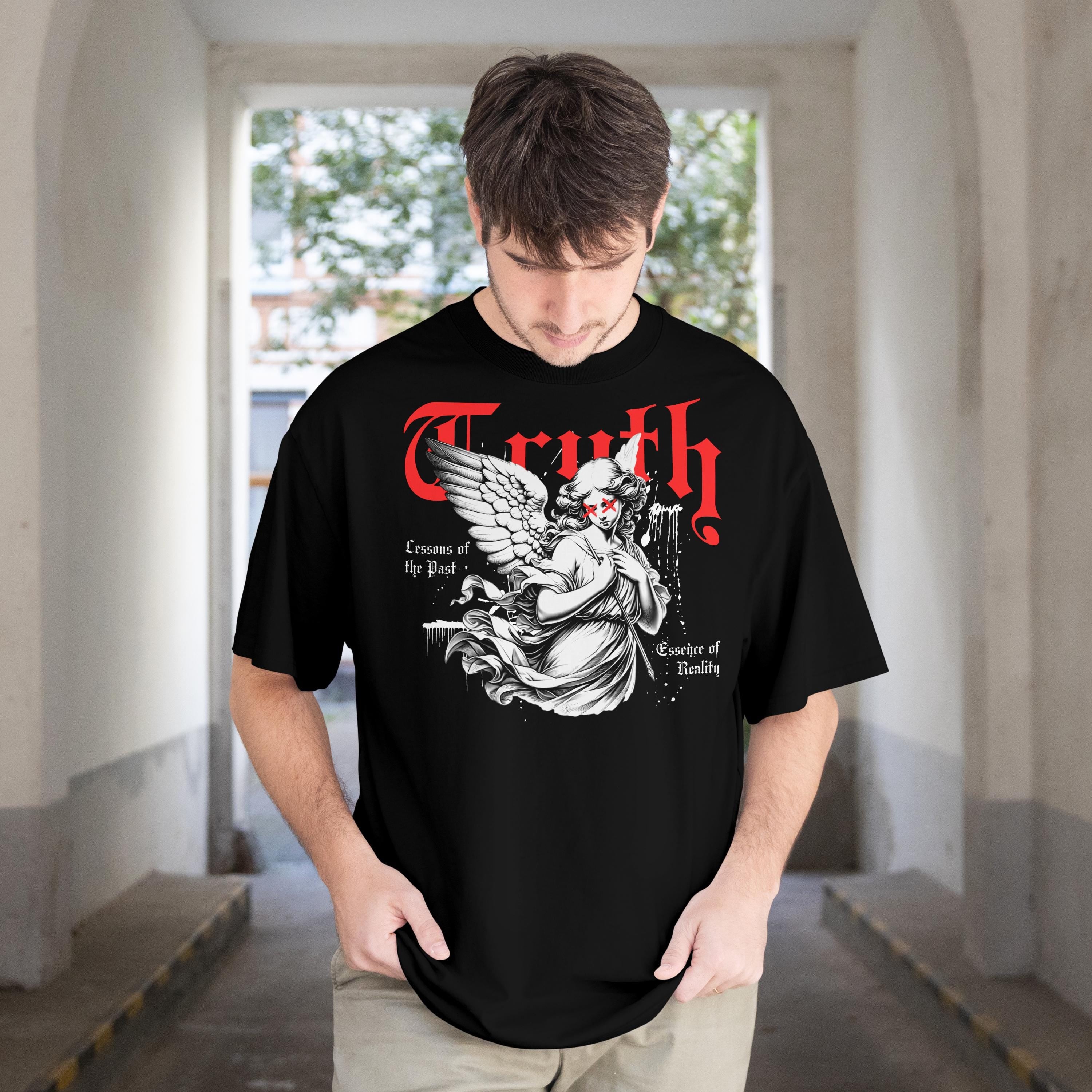 Gothic Angel Graphic Tee: Tattoo Art Streetwear - Bella+Canvas 3001