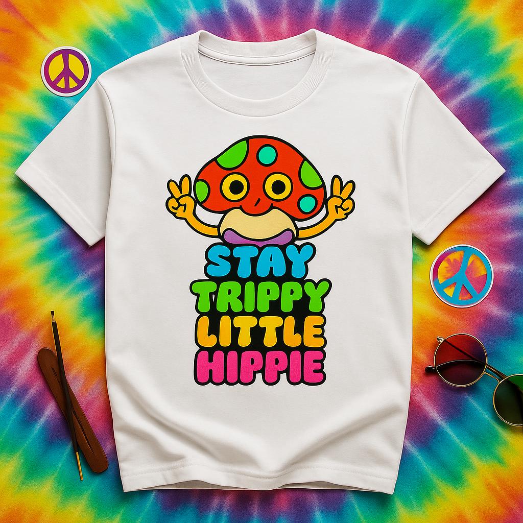 Stay Trippy Little Hippie T-Shirt: Retro Mushroom Peace Sign