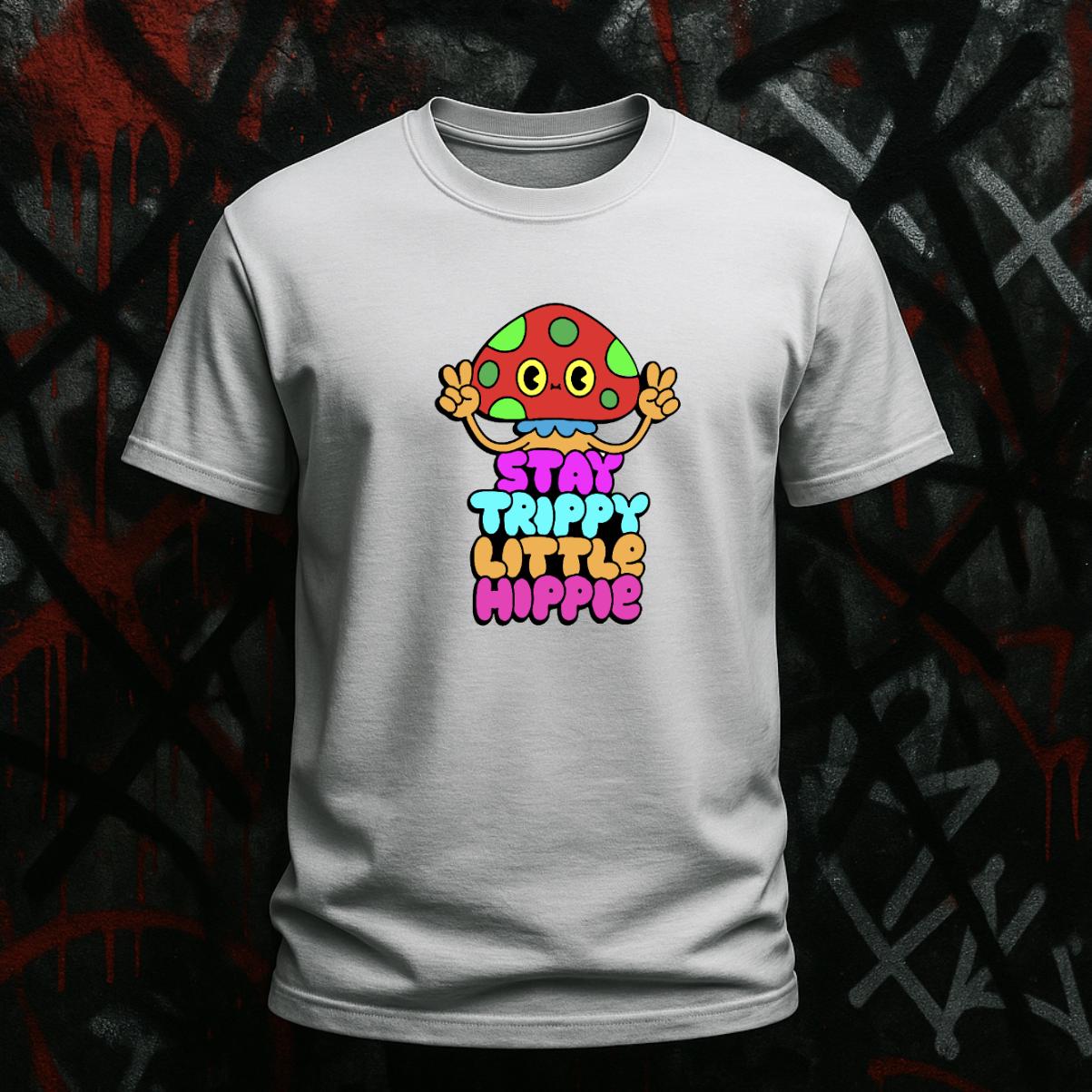 Stay Trippy Little Hippie T-Shirt: Retro Mushroom Peace Sign