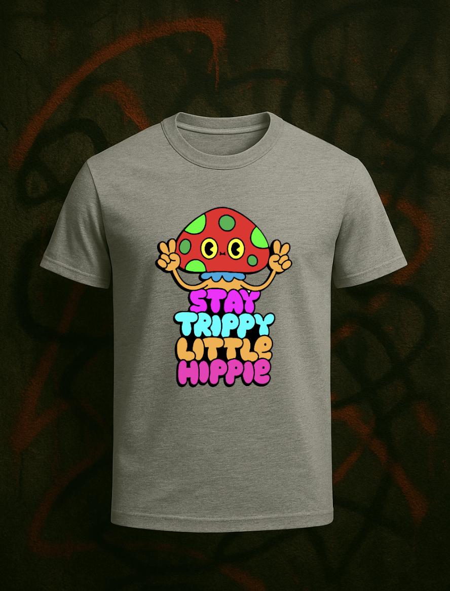 Stay Trippy Little Hippie T-Shirt: Retro Mushroom Peace Sign