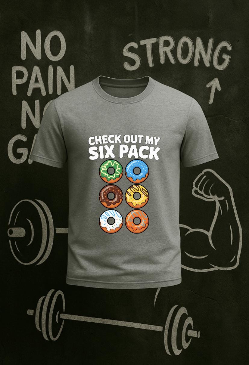 Funny Donut Six Pack Gym Shirt: Fitness Humor Tee