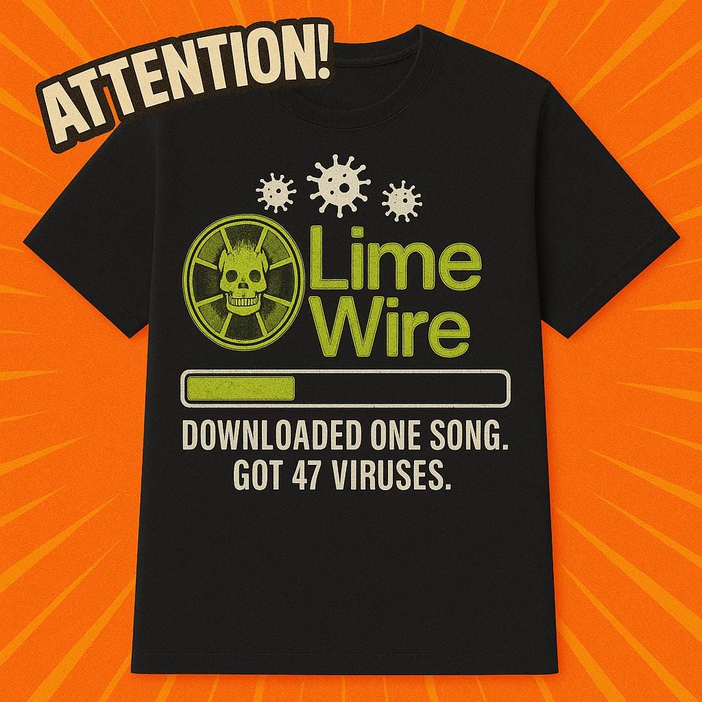LimeWire Funny T-Shirt – 2000s Nostalgia Tee – Viral Meme Graphic Shirt | Y2K Retro Internet Humor