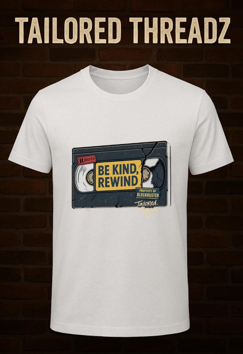 Retro "Be Kind Rewind" T-Shirt: 90s Blockbuster VHS Tee