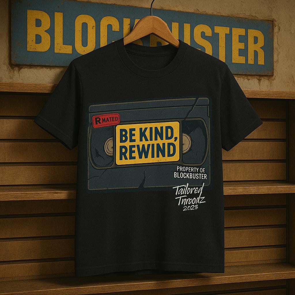 Retro "Be Kind Rewind" T-Shirt: 90s Blockbuster VHS Tee