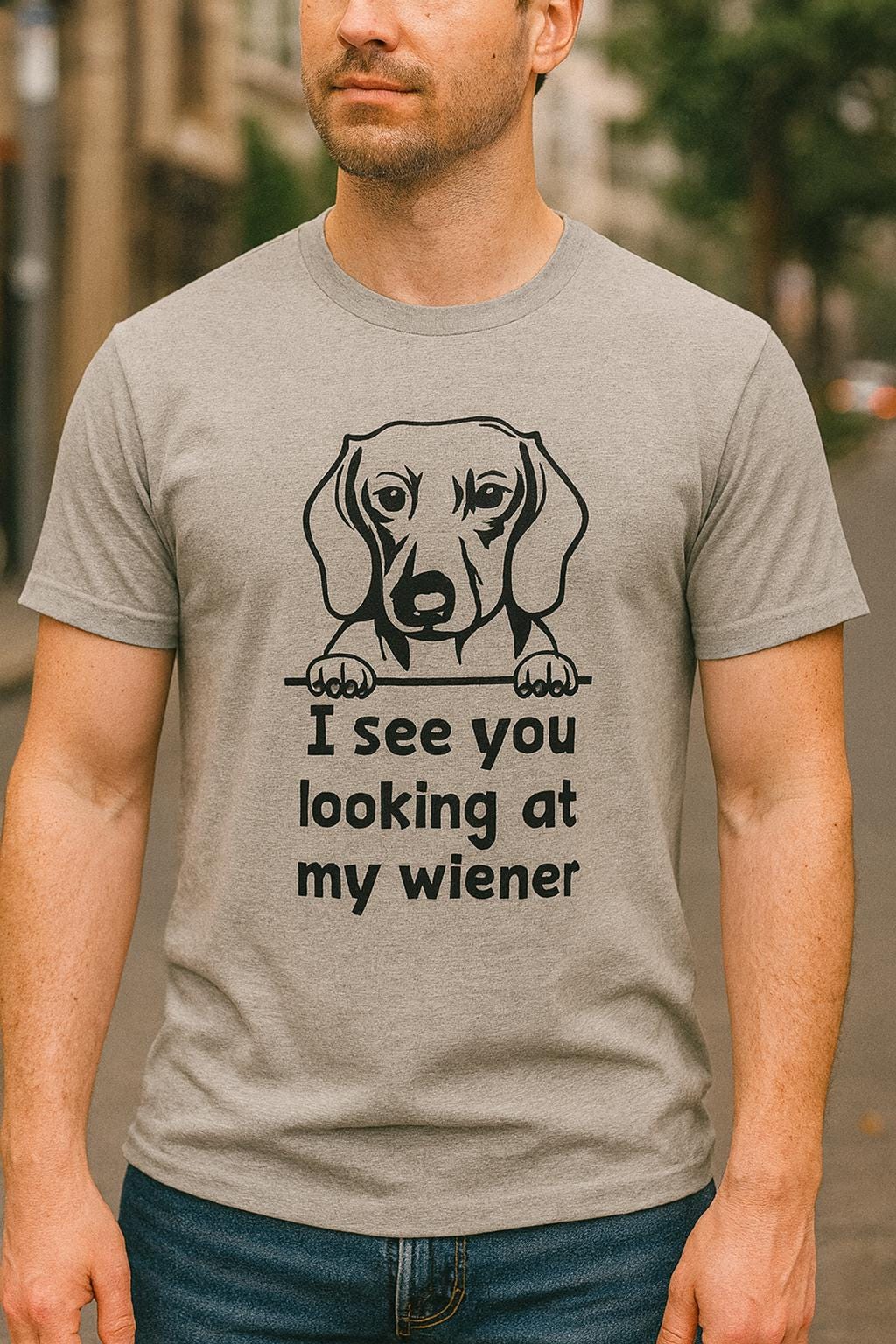 Funny Dachshund T-Shirt: "I See You Looking at My Wiener"