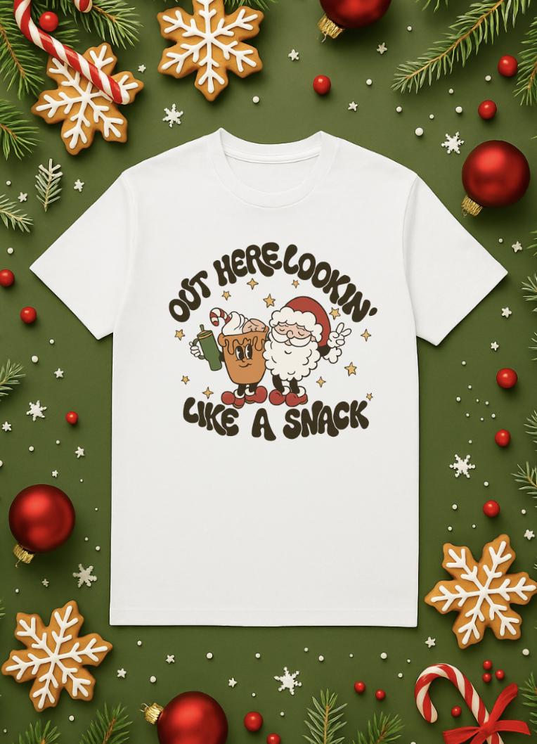 Funny Christmas for Men & Women | Humor Tee | Retro Shirt | Out Here Lookin’ Like a Snack