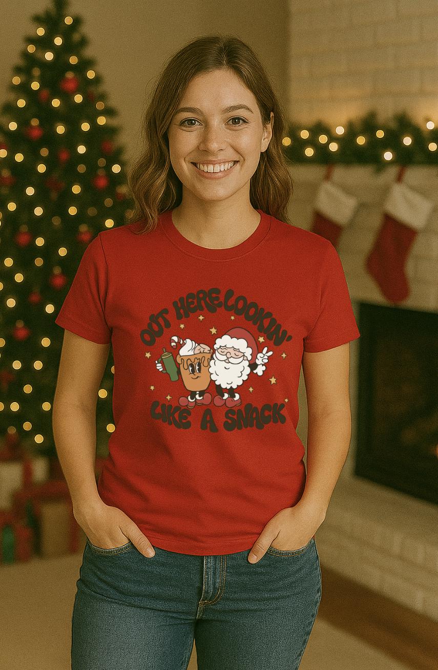 Funny Christmas for Men & Women | Humor Tee | Retro Shirt | Out Here Lookin’ Like a Snack