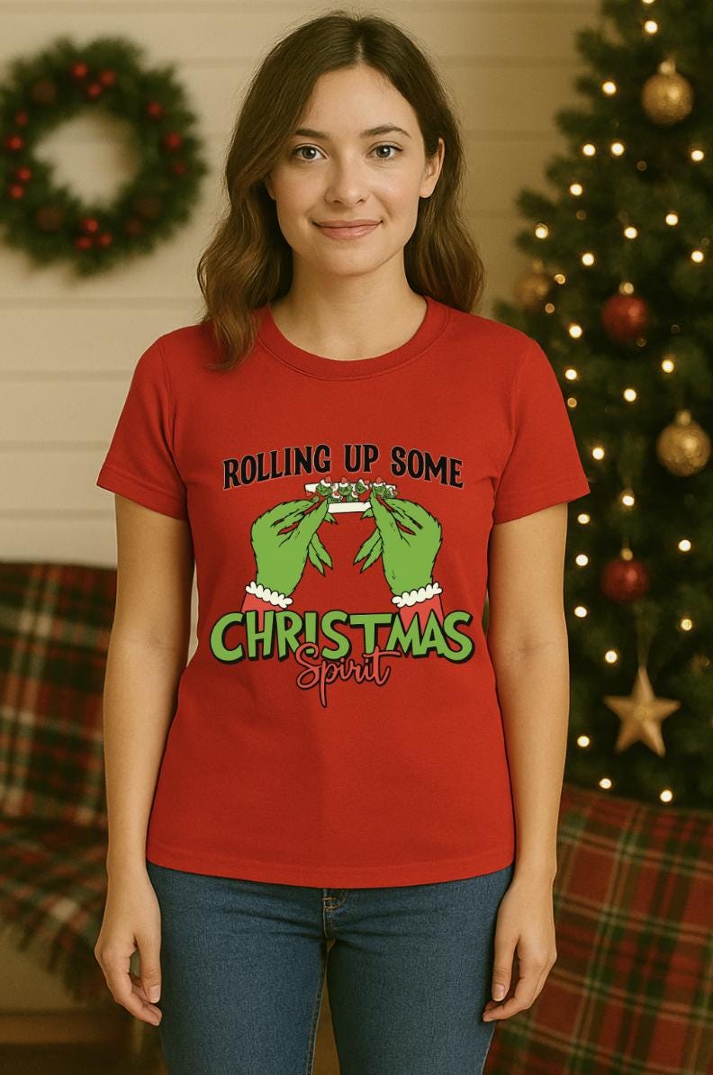 Rolling Up Some Christmas Spirit Shirt | Funny Holiday Humor Tee | Adult Stoner Xmas Gift