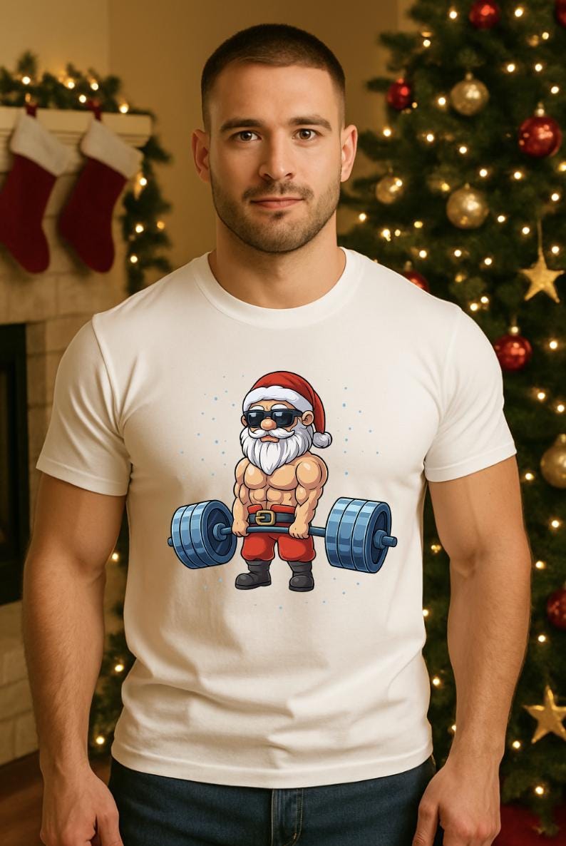 Muscle Shirt | Funny Christmas Workout Tee | Jacked Santa Claus Weightlifting Shirt | Holiday Gym T-Shirt