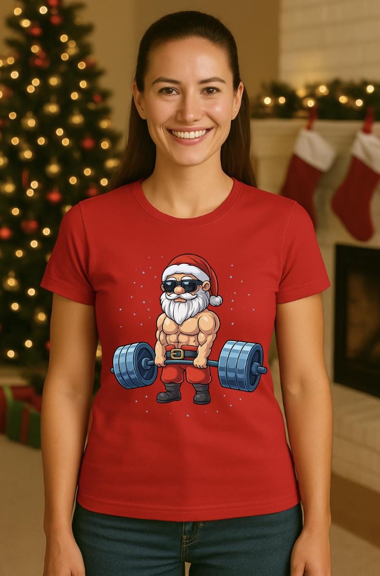 Muscle Shirt | Funny Christmas Workout Tee | Jacked Santa Claus Weightlifting Shirt | Holiday Gym T-Shirt